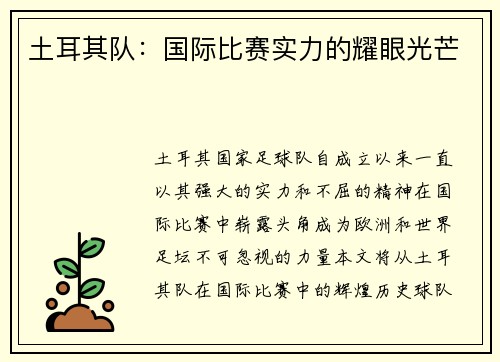 土耳其队：国际比赛实力的耀眼光芒