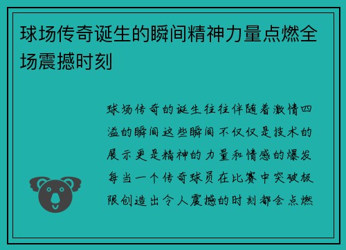 球场传奇诞生的瞬间精神力量点燃全场震撼时刻