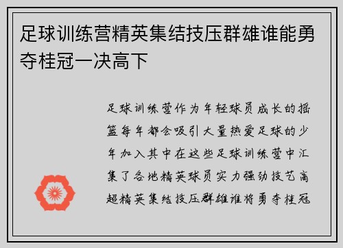 足球训练营精英集结技压群雄谁能勇夺桂冠一决高下